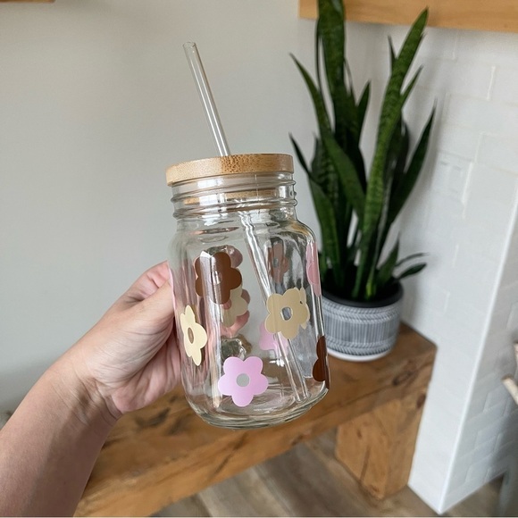 Spring Flower Glass cup with Bamboo Lid - Picture 3 of 3